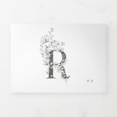 "R" Monogram prachtig geschetste Florale bruiloft Drieluik Uitnodiging (Cover)