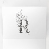 "R" Monogram prachtig geschetste Florale bruiloft Drieluik Uitnodiging (Binnenzijde eerst)