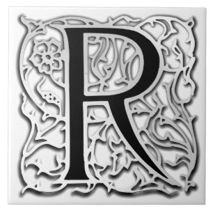R Monogram "Silver Besque" keramische Tegel Tegeltje
