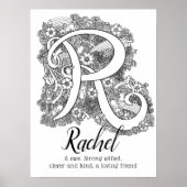 R monogram tangle art Rachel Poster (Voorkant)