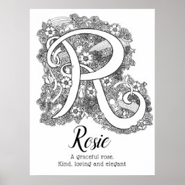 R monogram tangle art Rosie naam betekent Poster
