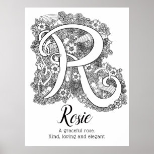 R monogram tangle art Rosie naam betekent Poster