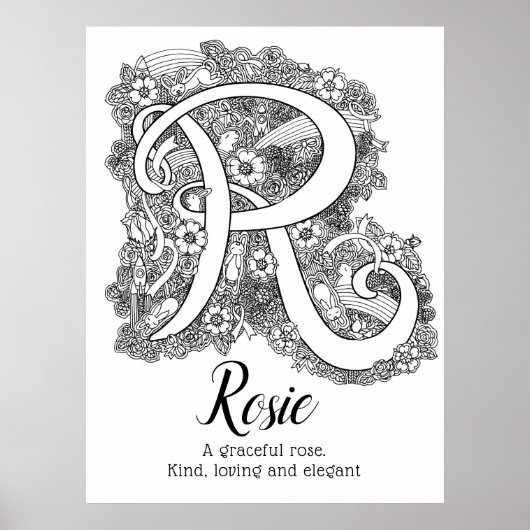 R monogram tangle art Rosie naam betekent Poster (Voorkant)