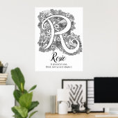R monogram tangle art Rosie naam betekent Poster (Thuiskantoor)