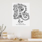 R monogram tangle art Rosie naam betekent Poster (Keuken)