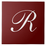R Monogram, Wit op Donkerrood, Tegeltje<br><div class="desc">Klassiek wit letter monogram op Maroon achtergrond, R.</div>