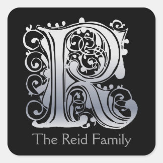 R Monogram "Zilveren Kant" ontwerp Envelop Afdicht Vierkante Sticker