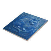 R Navy Blue faux relief Art Nouveau Cat Tegeltje (Zijkant)