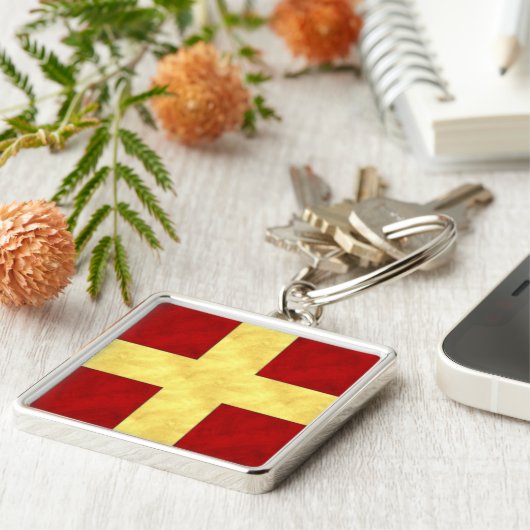 R Romeo Waterverf Nautical Signal Maritime Vlag Sleutelhanger (Zijkant)