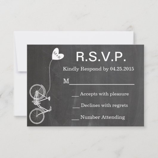 R.S.V.P. Chalkboard Wedding Invite Bike and Heart Kaart (Voorkant)