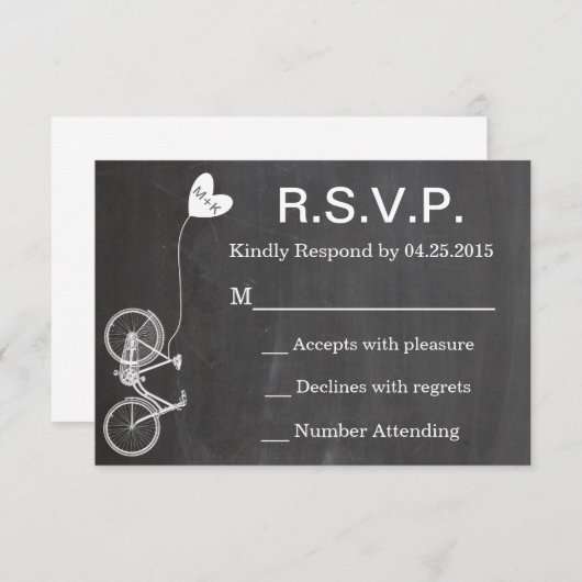 R.S.V.P. Chalkboard Wedding Invite Bike and Heart Kaart (Voorkant / Achterkant)