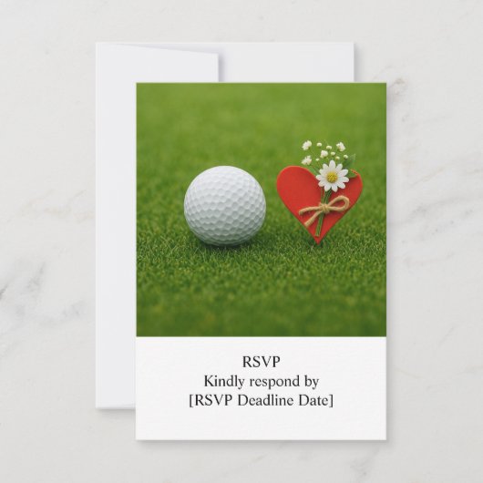 R.S.V.P. GOLF Bruiloft met golfbal op green RSVP Kaartje (Voorkant)