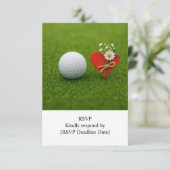 R.S.V.P. GOLF Bruiloft met golfbal op green RSVP Kaartje (Staand voorkant)
