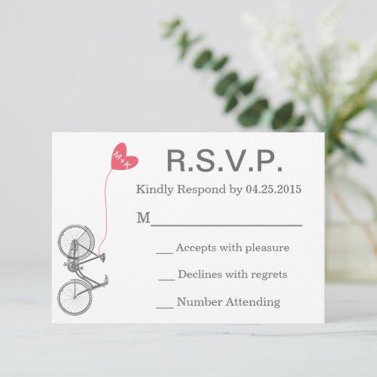 R.S.V.P. Trouwkaart Fiets en Hart Kaart (Staand voorkant)