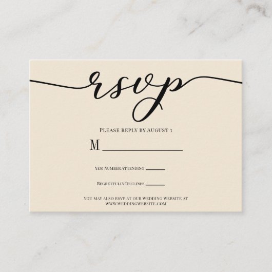 R.S.V.P. Wedding Reply Enclosure Cream & Zwart Visitekaartje (Voorkant)