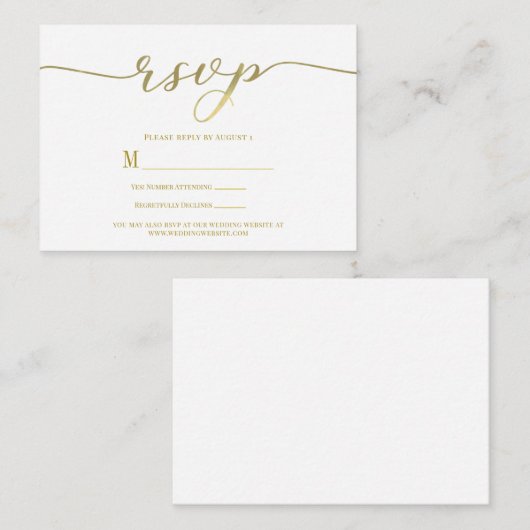 R.S.V.P. Wedding Reply Enclosure Kaart Gold Script (Voorkant / Achterkant)