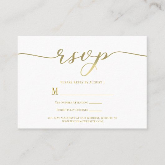 R.S.V.P. Wedding Reply Enclosure Kaart Gold Script Visitekaartje (Voorkant)