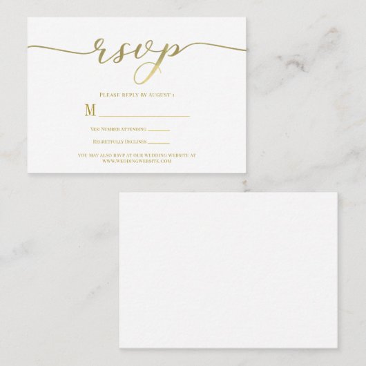 R.S.V.P. Wedding Reply Enclosure Kaart Gold Script Visitekaartje (Voorkant / Achterkant)