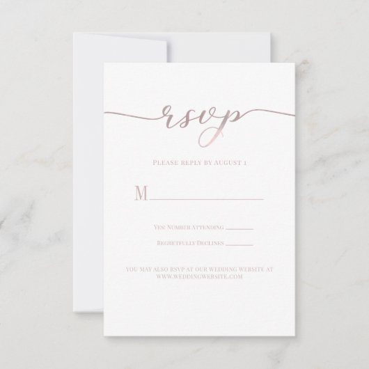 R.S.V.P. Wedding Reply Enclosure Kaart Roze Script (Voorkant)