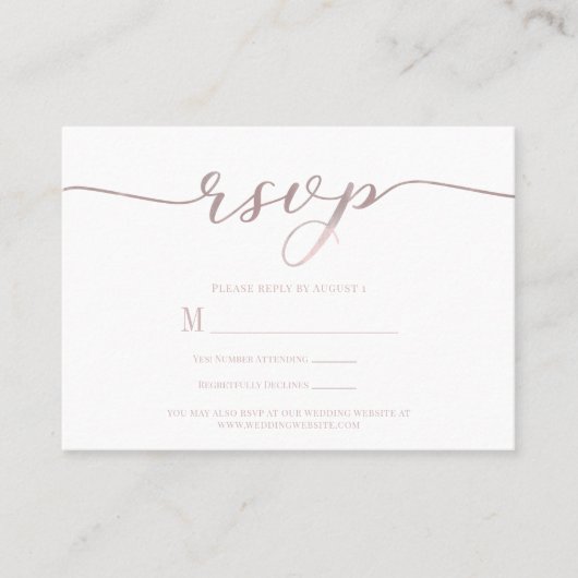 R.S.V.P. Wedding Reply Enclosure Kaart Roze Script Visitekaartje (Voorkant)
