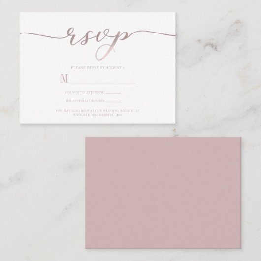 R.S.V.P. Wedding Reply Enclosure Kaart Roze Script Visitekaartje (Voorkant / Achterkant)