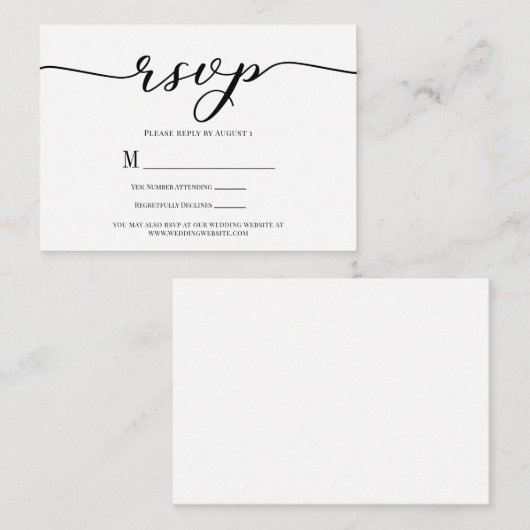 R.S.V.P. Wedding Reply Enclosure Kaart Zwart Scrip (Voorkant / Achterkant)