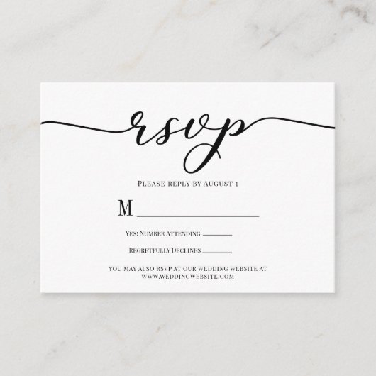 R.S.V.P. Wedding Reply Enclosure Kaart Zwart Scrip (Voorkant)