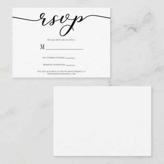 R.S.V.P. Wedding Reply Enclosure Kaart Zwart Scrip Visitekaartje (Voorkant / Achterkant)