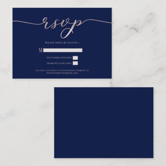 R.S.V.P. Wedding Reply Enclosure Marine Roze Scrip Informatiekaartje (Voorkant / Achterkant)