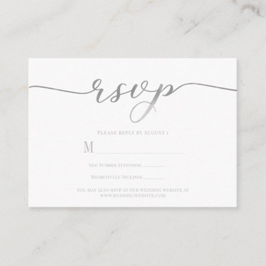 R.S.V.P. Wedding Reply Enclosure Zilver Script Informatiekaartje (Voorkant)