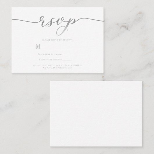 R.S.V.P. Wedding Reply Enclosure Zilver Script Visitekaartje (Voorkant / Achterkant)