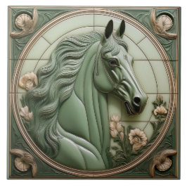 R Sage green faux relief Art Nouveau Horse Head Tegeltje