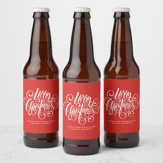 R-script "Merry Christmas" gepersonaliseerd Bier Etiket (Flessen)