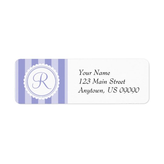 R Snoep Striper Monogram Adresetiketten (Paars) Etiket (Voorkant)