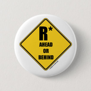 R-ster voor of achter geel diamanten waarschuwings ronde button 5,7 cm