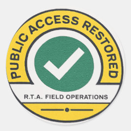 R.T.A. Publieke Toegang Hersteld Veld Operaties Ronde Sticker
