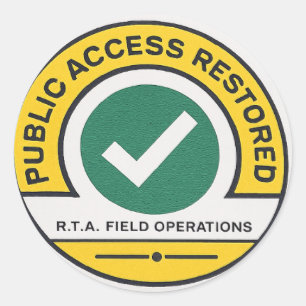 R.T.A. Publieke Toegang Hersteld Veld Operaties Ronde Sticker