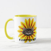 R U KITTEN ME?! Zonnebloem Katje Gezicht Humor Mok (Links)