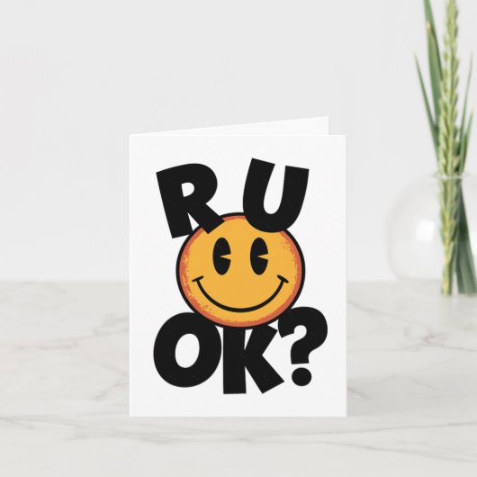 R U Ok Smiley Face Mental Health Design Sticker Kaart (Voorkant)