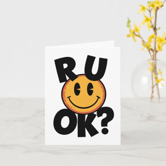 R U Ok Smiley Face Mental Health Design Sticker Kaart (Gele Bloem)