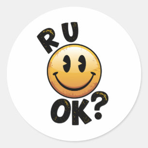 R U Ok Vintage Smiley Face Mentale Gezondheid Stic Ronde Sticker