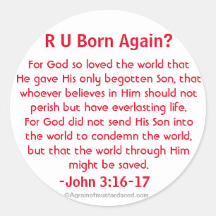 R U opnieuw geboren John 3:16 Ronde Sticker