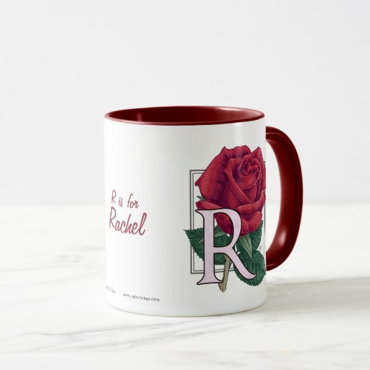 R voor Roos bloem Mok (Voorkant rechts)