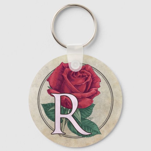 R voor Roos bloem Sleutelhanger (Voorkant)