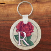 R voor Roos bloem Sleutelhanger (Voorkant)