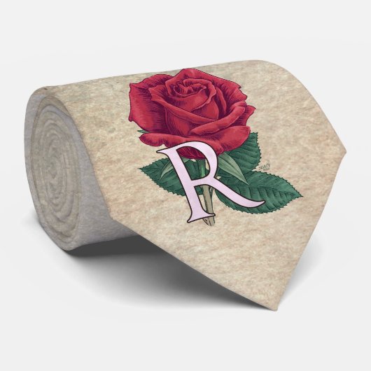 R voor Roos bloem Stropdas (Opgerold)