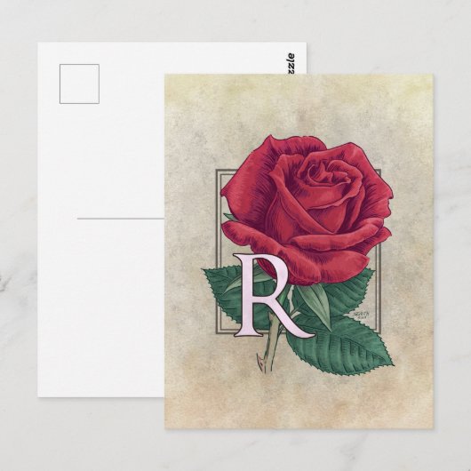 R voor Rozen BloemMonogram Briefkaart (Voorkant / Achterkant)