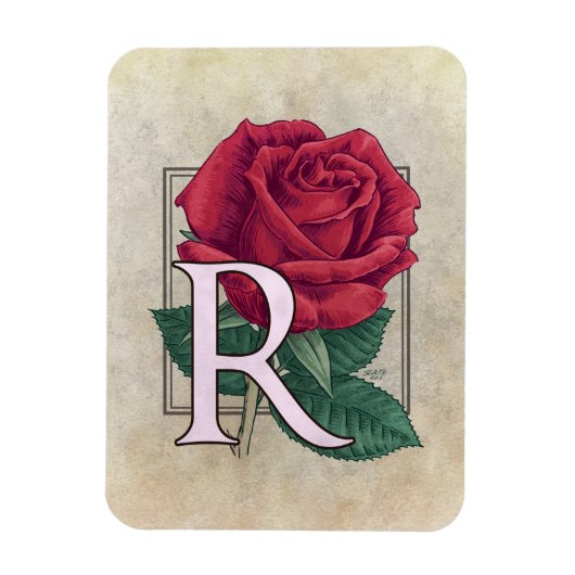 R voor Rozen Flower Monogram Magneet (Verticaal)