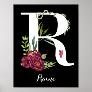 R Waterverf Floral Monogram aangepast Nursery Post Poster