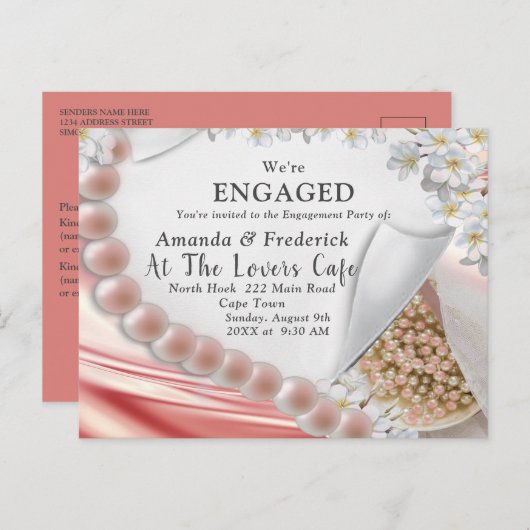 R Zijde & Parels Verloving Inv Uitnodiging Briefka (Voorkant / Achterkant)